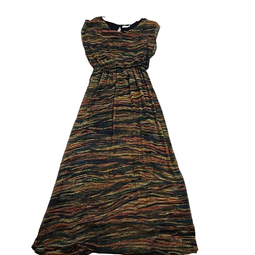Lush Multicolor Flowy Maxi Dress Womens Medium Hippie Festival Boho Brush Stroke